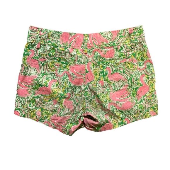 Lilly Pulitzer The Callahan Short Green & Pink Flamingo Printed Shorts | Size 2 - Picture 2 of 5